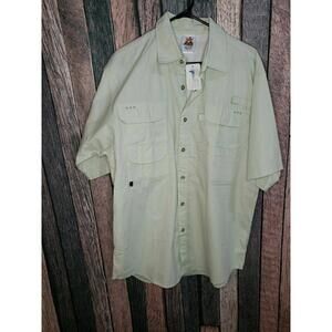 Speed Zone Race Gear Button Down Collared Shirt Cotton Fishing Shirt Khaki SizeL